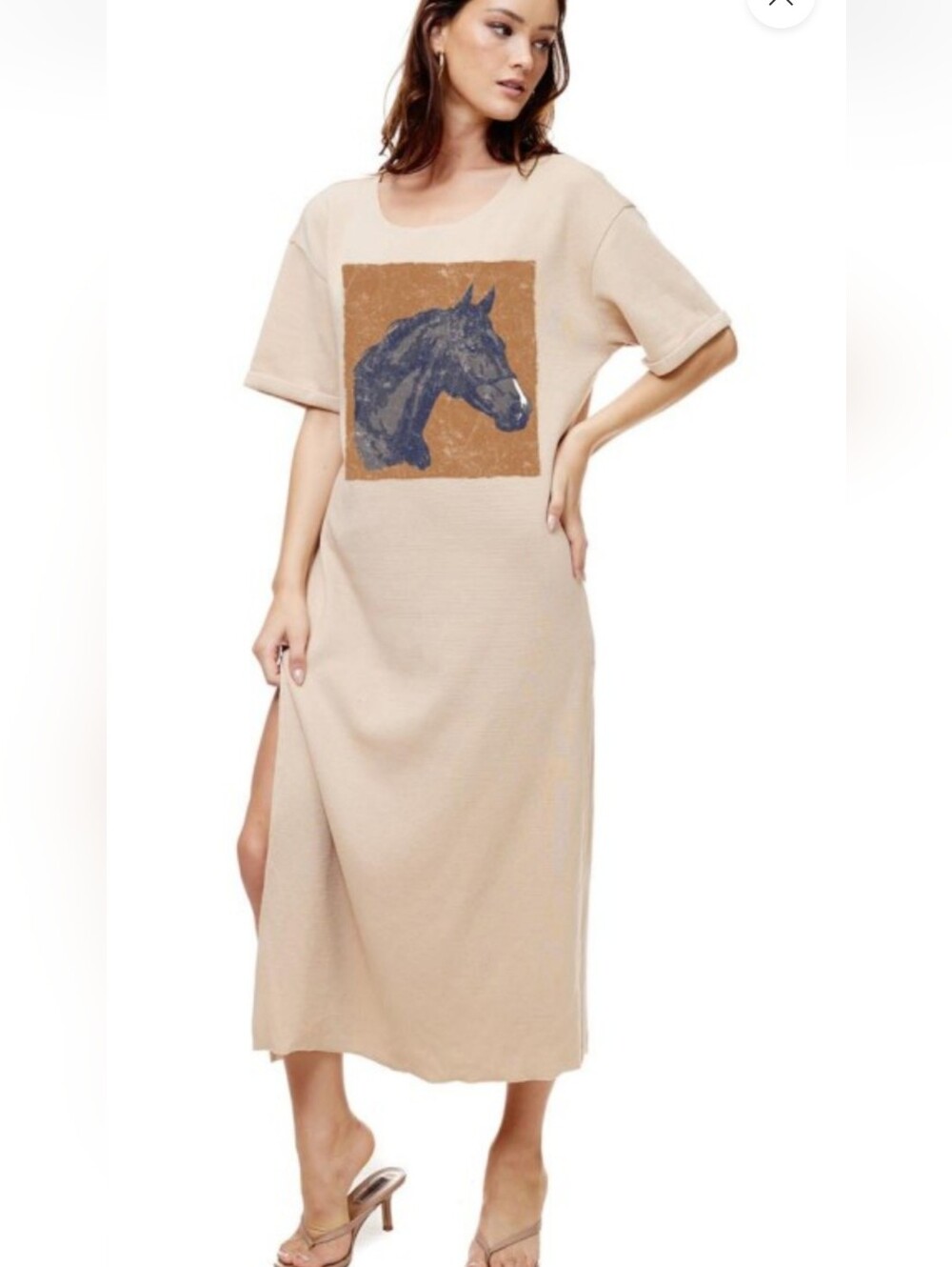NEW Tan 'Mustsang" Graphic Maxi T-Shirt Dress